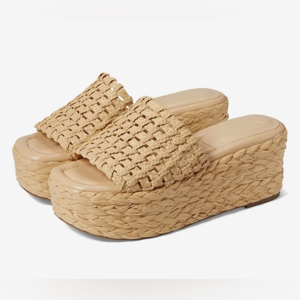 New Marc Fisher Priya Espadrille Platform Slide Sandal Medium Natural Size 10M